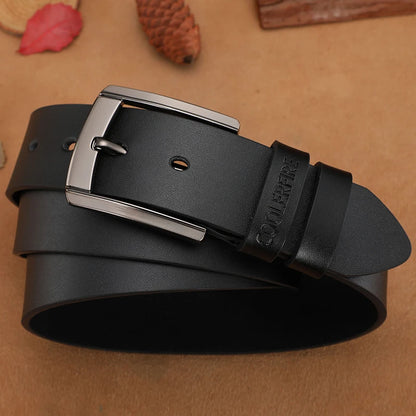 Genuine Leather Belt - Men Cowhide Pin Buckle Adjustable Black Brown Strap - ZOOMNSTORE