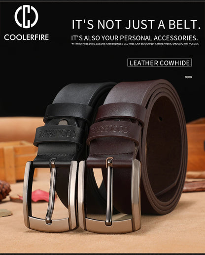 Genuine Leather Belt - Men Cowhide Pin Buckle Adjustable Black Brown Strap - ZOOMNSTORE