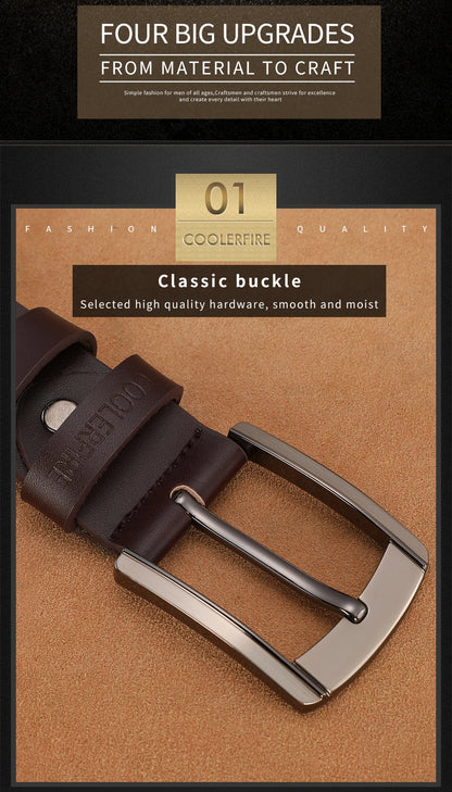 Genuine Leather Belt - Men Cowhide Pin Buckle Adjustable Black Brown Strap - ZOOMNSTORE