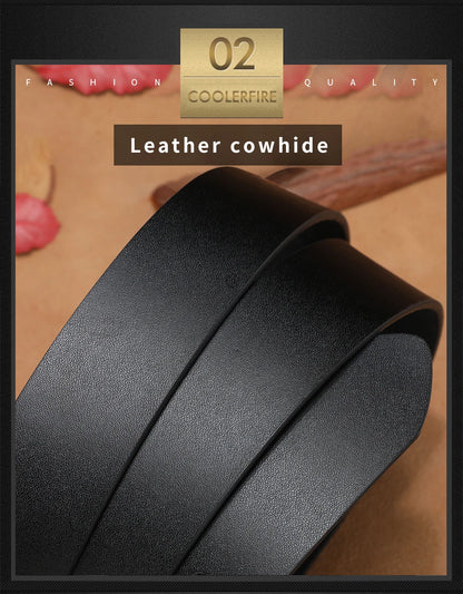 Genuine Leather Belt - Men Cowhide Pin Buckle Adjustable Black Brown Strap - ZOOMNSTORE