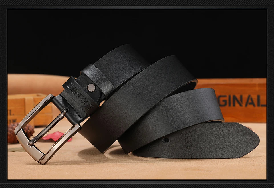 Genuine Leather Belt - Men Cowhide Pin Buckle Adjustable Black Brown Strap - ZOOMNSTORE