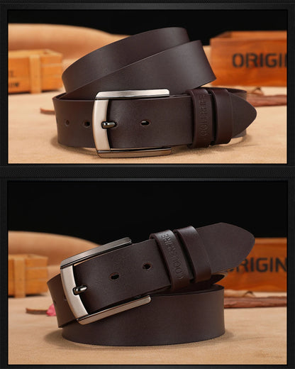 Genuine Leather Belt - Men Cowhide Pin Buckle Adjustable Black Brown Strap - ZOOMNSTORE