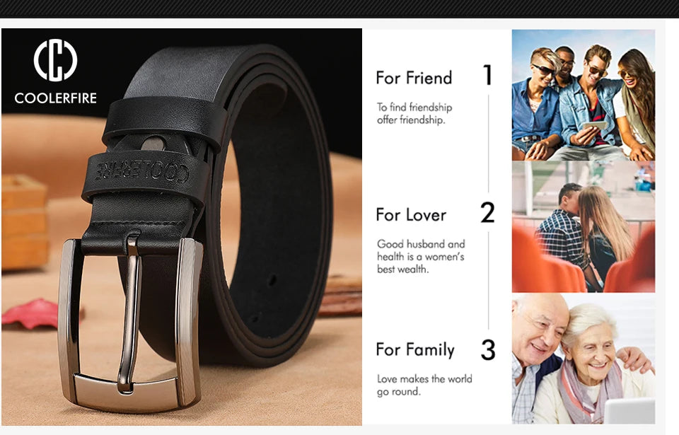 Genuine Leather Belt - Men Cowhide Pin Buckle Adjustable Black Brown Strap - ZOOMNSTORE