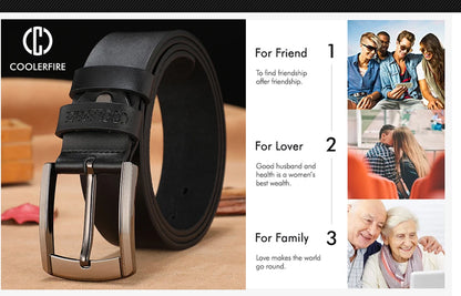Genuine Leather Belt - Men Cowhide Pin Buckle Adjustable Black Brown Strap - ZOOMNSTORE