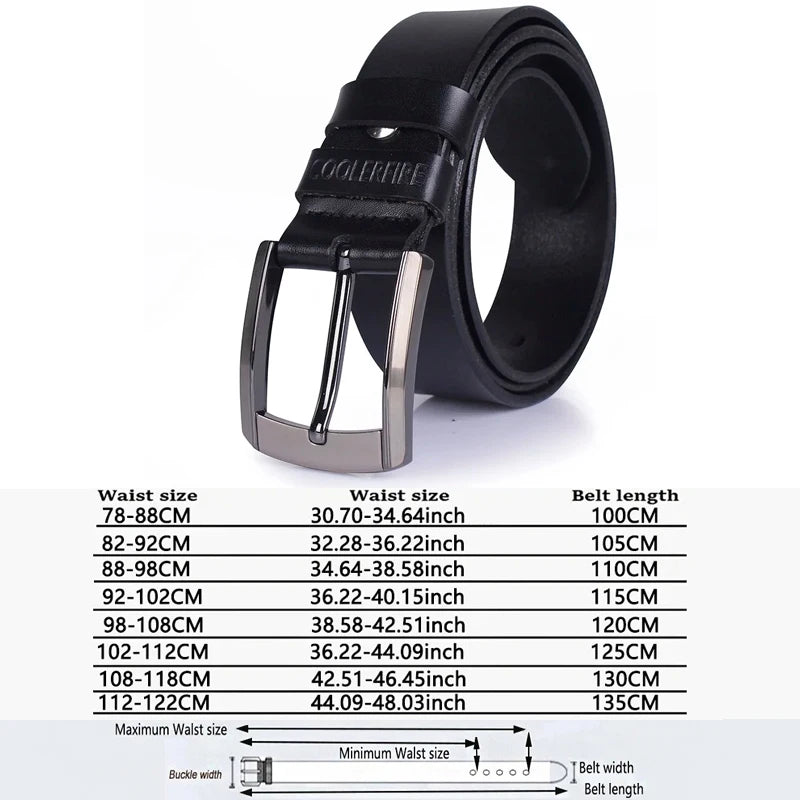 Genuine Leather Belt - Men Cowhide Pin Buckle Adjustable Black Brown Strap - ZOOMNSTORE