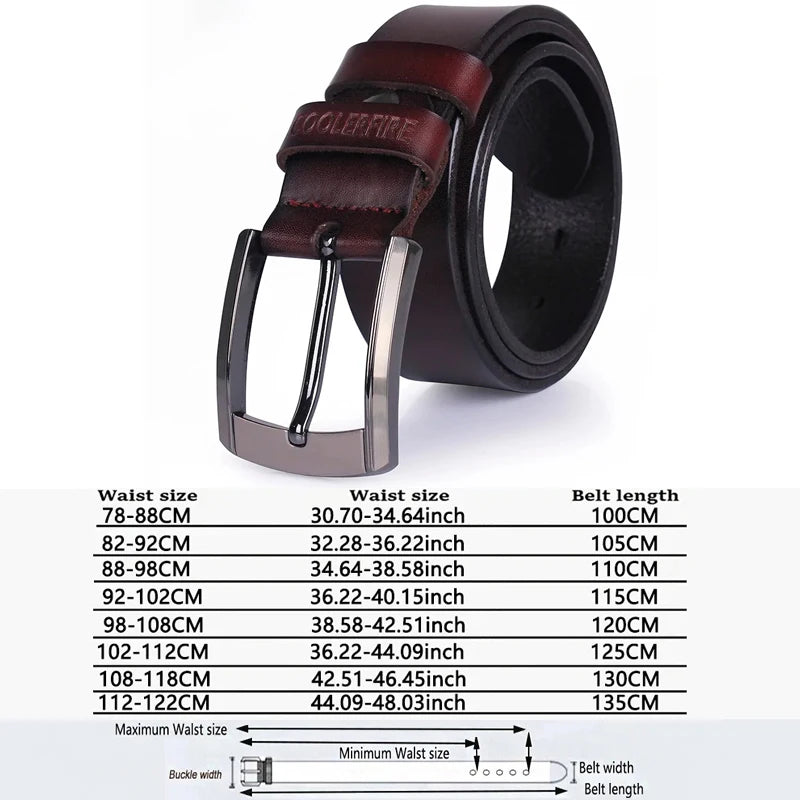 Genuine Leather Belt - Men Cowhide Pin Buckle Adjustable Black Brown Strap - ZOOMNSTORE