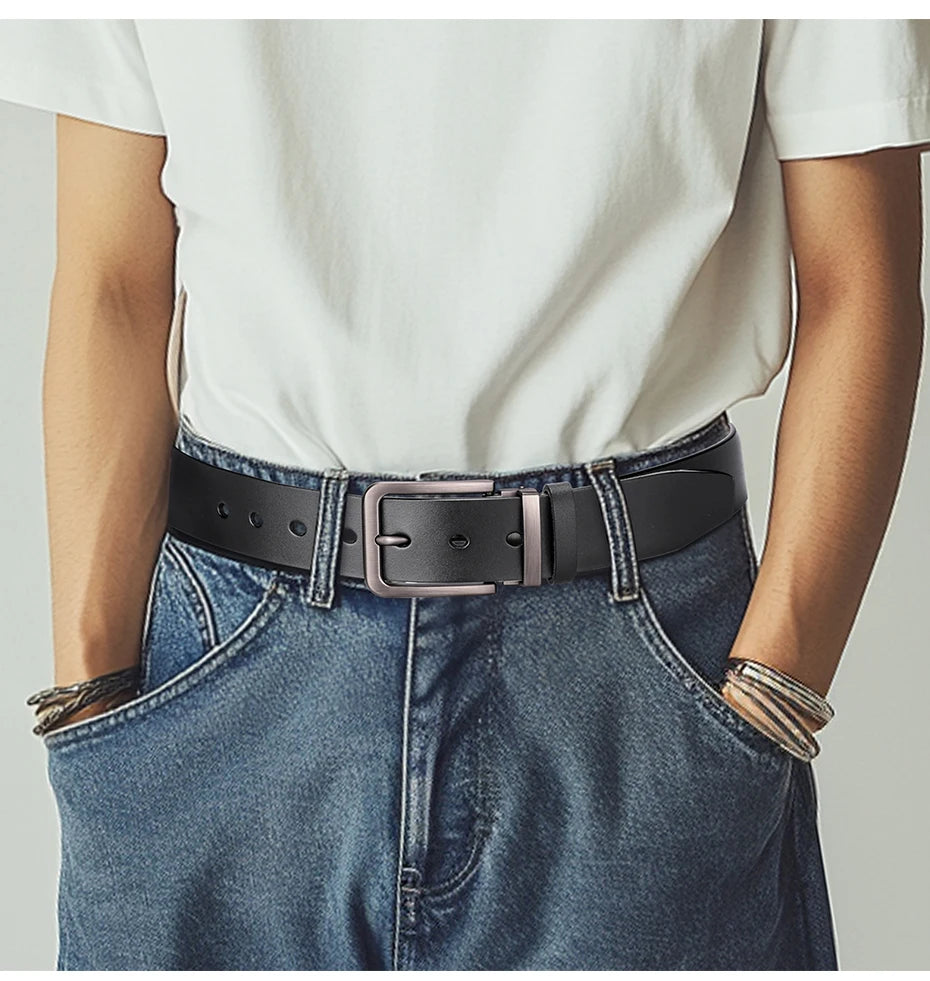 Genuine Leather Belt - Men's Casual Large Size Alloy Pin Buckle Business Suit - ZOOMNSTORE