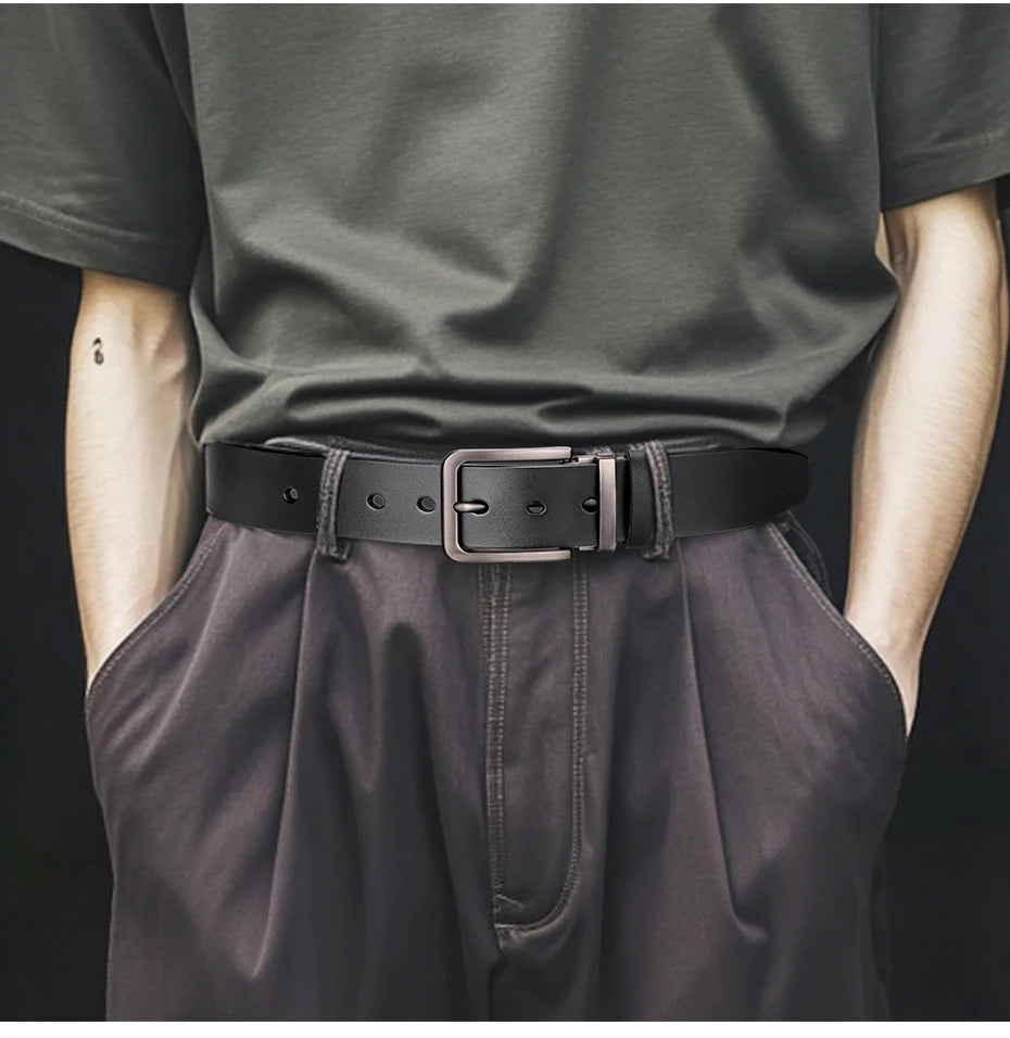 Genuine Leather Belt - Men's Casual Large Size Alloy Pin Buckle Business Suit - ZOOMNSTORE