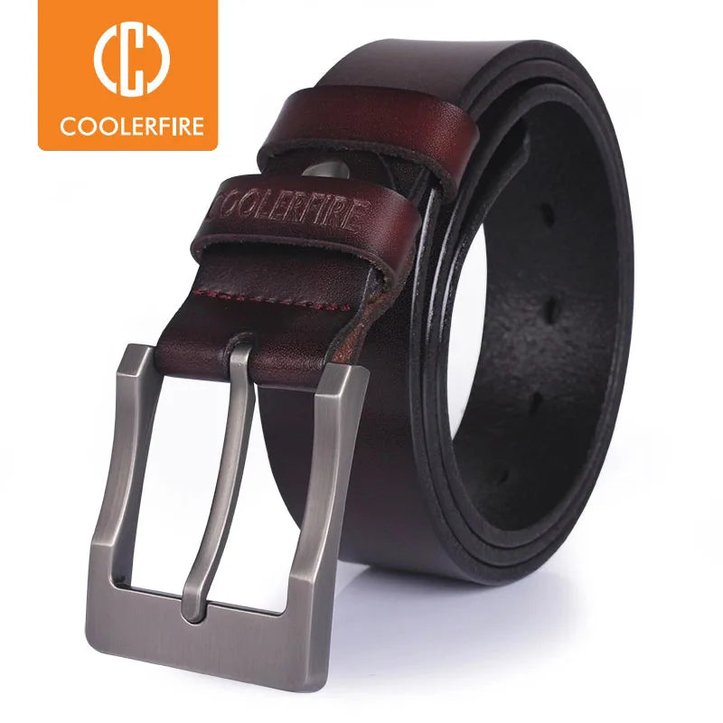 Genuine Leather Belt - Men's Wide Cowboy Style Pin Buckle Fashion Accessory - ZOOMNSTORE