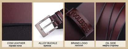Genuine Leather Belt - Men's Wide Cowboy Style Pin Buckle Fashion Accessory - ZOOMNSTORE