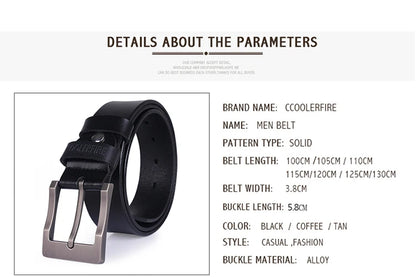 Genuine Leather Belt - Men's Wide Cowboy Style Pin Buckle Fashion Accessory - ZOOMNSTORE