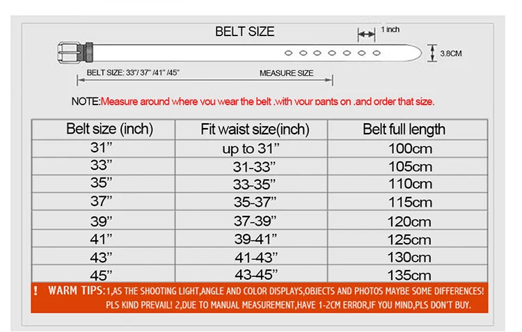 Genuine Leather Belt - Men's Wide Cowboy Style Pin Buckle Fashion Accessory - ZOOMNSTORE