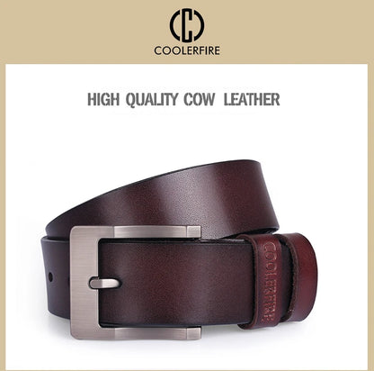 Genuine Leather Belt - Men's Wide Cowboy Style Pin Buckle Fashion Accessory - ZOOMNSTORE