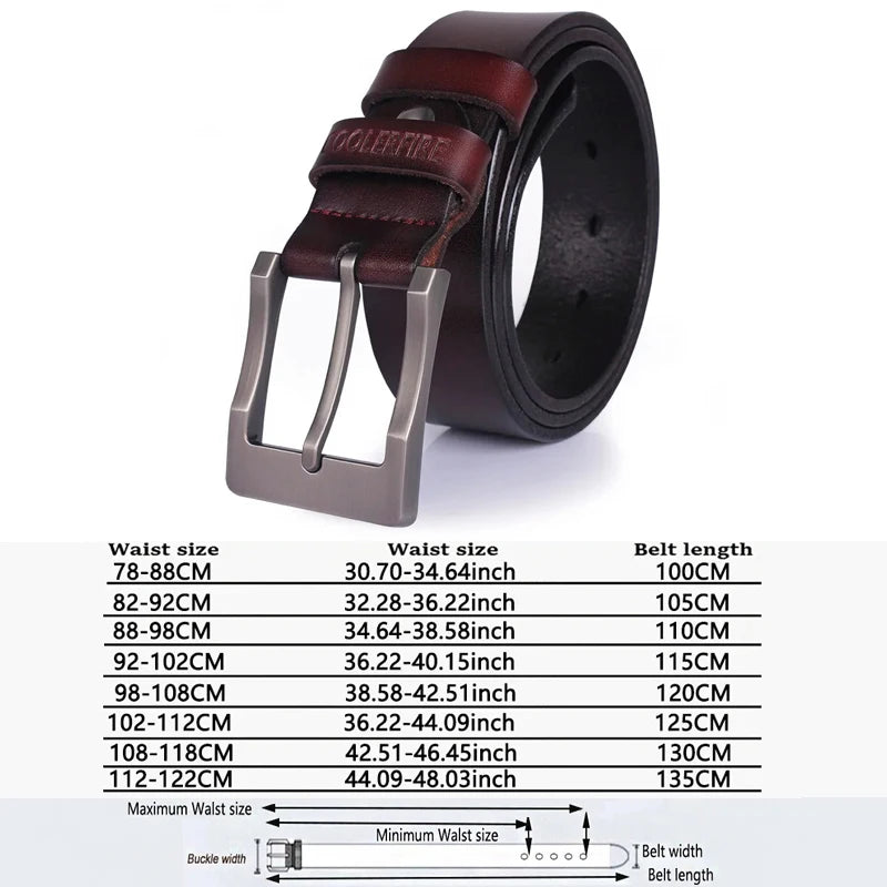 Genuine Leather Belt - Men's Wide Cowboy Style Pin Buckle Fashion Accessory - ZOOMNSTORE