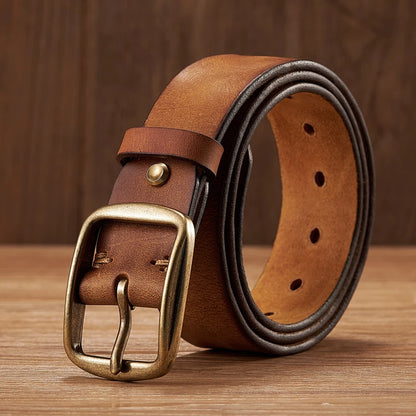 Genuine Leather Belt - Thick Cowhide Copper Pin Buckle Casual Mens Strap - ZOOMNSTORE