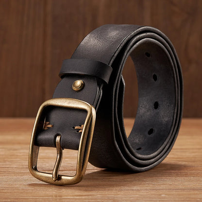 Genuine Leather Belt - Thick Cowhide Copper Pin Buckle Casual Mens Strap - ZOOMNSTORE