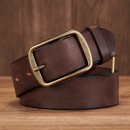 Genuine Leather Belt - Thick Cowhide Copper Pin Buckle Casual Mens Strap - ZOOMNSTORE