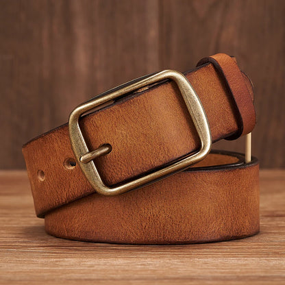 Genuine Leather Belt - Thick Cowhide Copper Pin Buckle Casual Mens Strap - ZOOMNSTORE