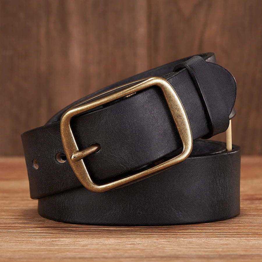 Genuine Leather Belt - Thick Cowhide Copper Pin Buckle Casual Mens Strap - ZOOMNSTORE