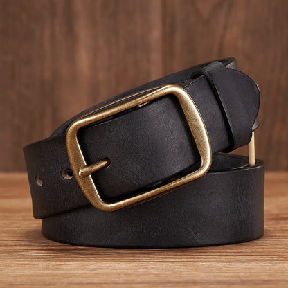 Genuine Leather Belt - Thick Cowhide Copper Pin Buckle Casual Mens Strap - ZOOMNSTORE