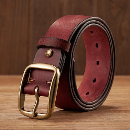 Genuine Leather Belt - Thick Cowhide Copper Pin Buckle Casual Mens Strap - ZOOMNSTORE