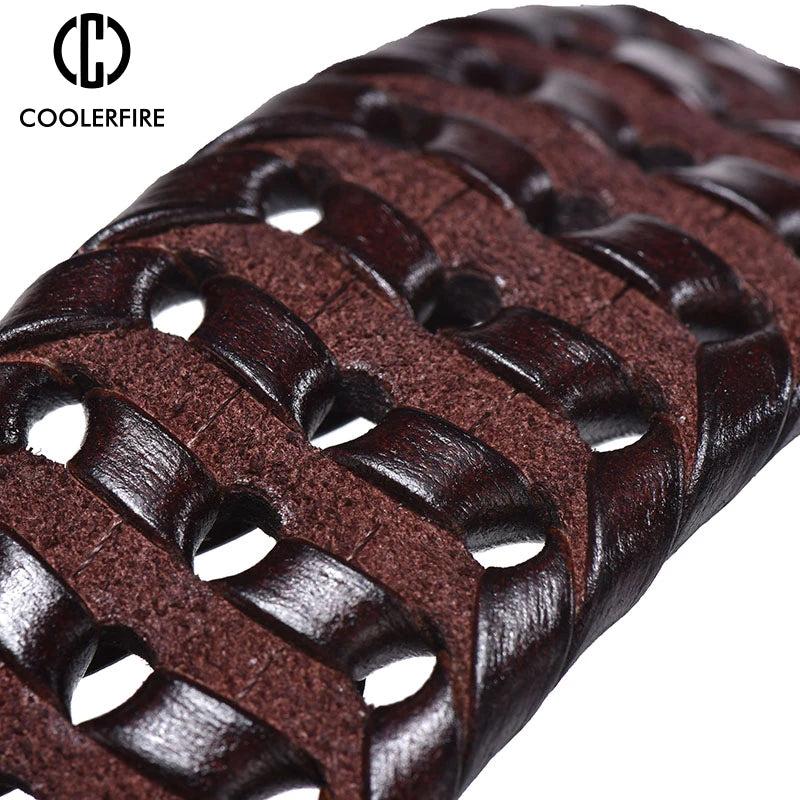Genuine Leather Braided Belt for Men - Vintage High-Quality Casual Jeans Strap with Gold Pin Buckle - ZOOMNSTORE