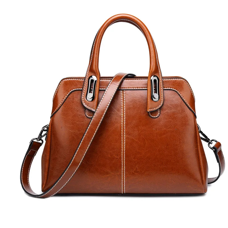 Genuine Leather Handbag - Women Shoulder Bag With Adjustable Strap & Zipper Closure - ZOOMNSTORE