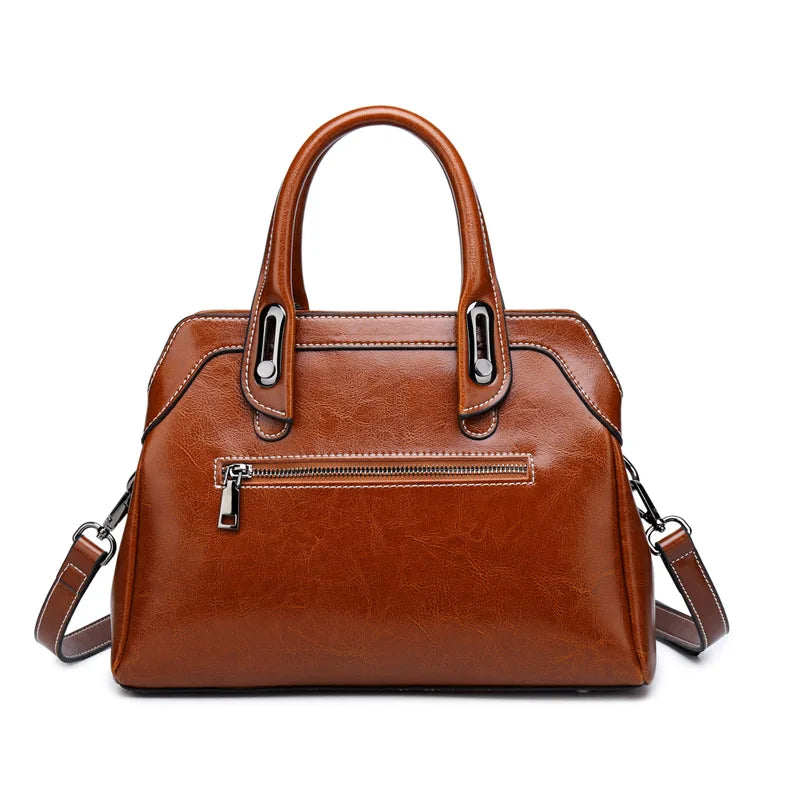 Genuine Leather Handbag - Women Shoulder Bag With Adjustable Strap & Zipper Closure - ZOOMNSTORE