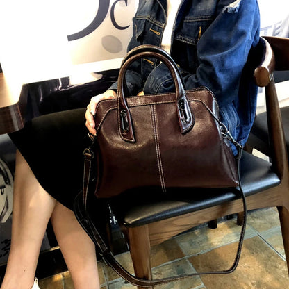 Genuine Leather Handbag - Women Shoulder Bag With Adjustable Strap & Zipper Closure - ZOOMNSTORE