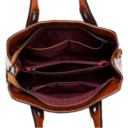 Genuine Leather Handbag - Women Shoulder Bag With Adjustable Strap & Zipper Closure - ZOOMNSTORE