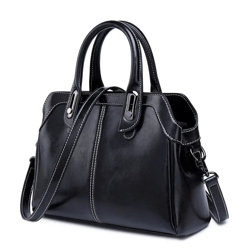 Genuine Leather Handbag - Women Shoulder Bag With Adjustable Strap & Zipper Closure - ZOOMNSTORE