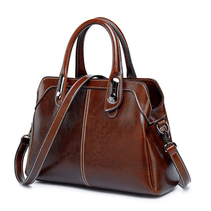 Genuine Leather Handbag - Women Shoulder Bag With Adjustable Strap & Zipper Closure - ZOOMNSTORE