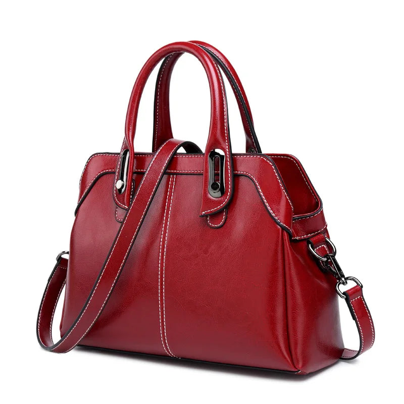 Genuine Leather Handbag - Women Shoulder Bag With Adjustable Strap & Zipper Closure - ZOOMNSTORE