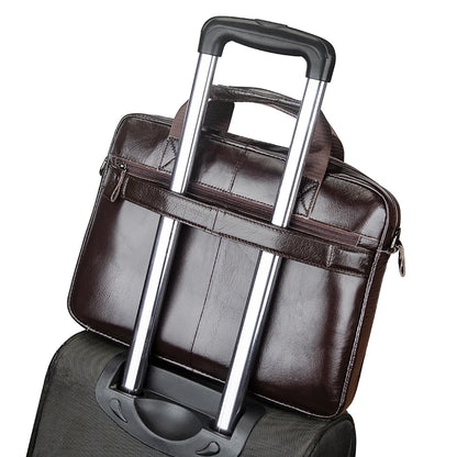 Genuine Leather Mens Briefcase - Large Capacity Computer Bag with Double Front Pockets - ZOOMNSTORE