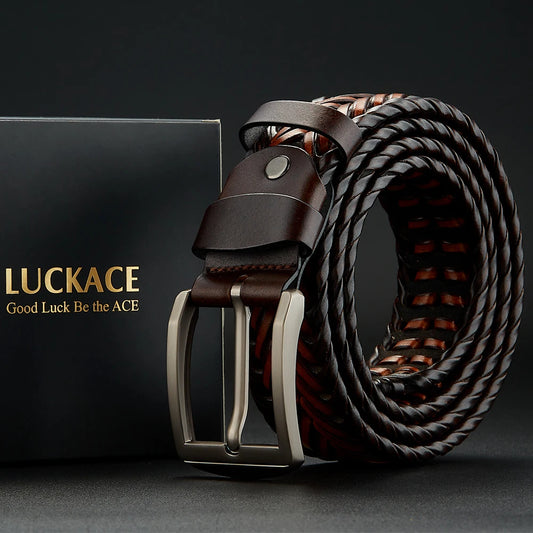 Genuine Leather Mens Casual Belt - Trendy Golf Knitted Belt with Alloy Buckle - ZOOMNSTORE