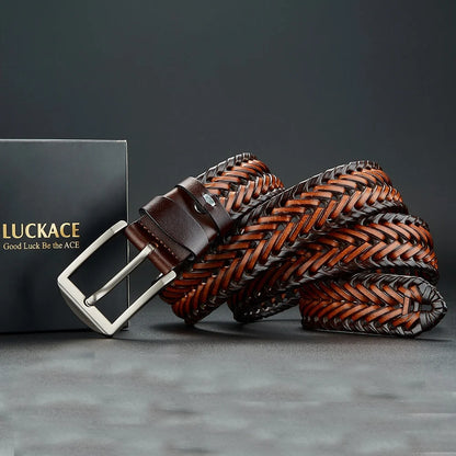 Genuine Leather Mens Casual Belt - Trendy Golf Knitted Belt with Alloy Buckle - ZOOMNSTORE