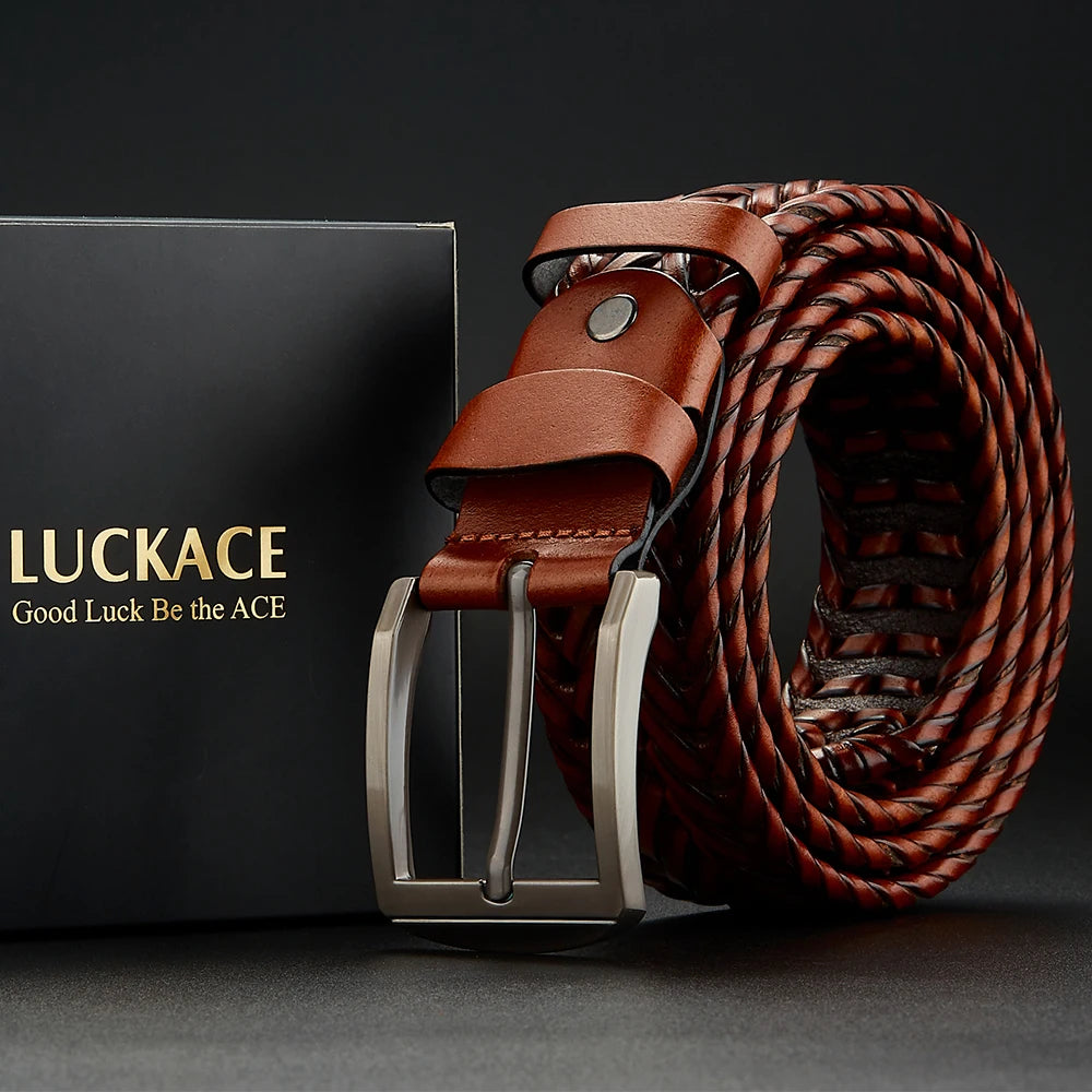 Genuine Leather Mens Casual Belt - Trendy Golf Knitted Belt with Alloy Buckle - ZOOMNSTORE
