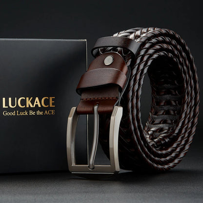 Genuine Leather Mens Casual Belt - Trendy Golf Knitted Belt with Alloy Buckle - ZOOMNSTORE