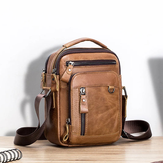 Genuine Leather Mens Crossbody Messenger Bag - Small Designer Shoulder Bag - ZOOMNSTORE