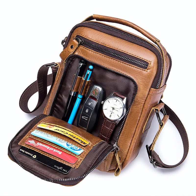 Genuine Leather Mens Crossbody Messenger Bag - Small Designer Shoulder Bag - ZOOMNSTORE