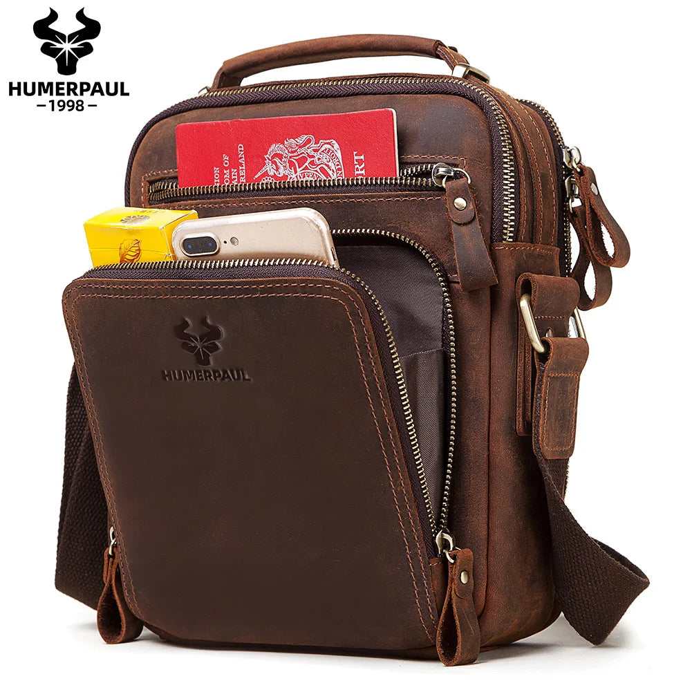 Genuine Leather Mens Vintage Shoulder Bag - Large Capacity Messenger Tote for Travel - ZOOMNSTORE