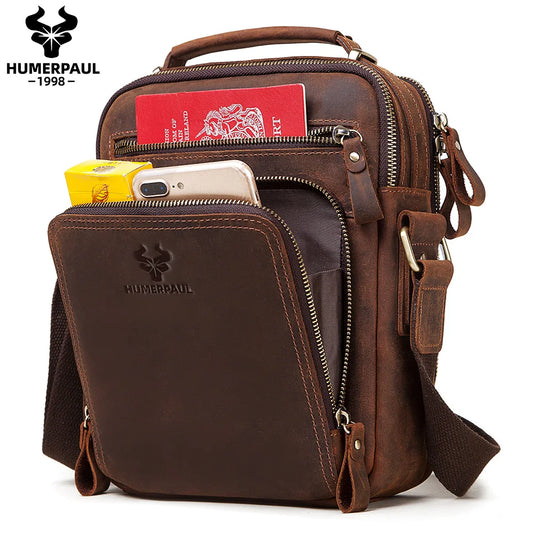 Genuine Leather Mens Vintage Shoulder Bag - Large Capacity Messenger Tote for Travel - ZOOMNSTORE