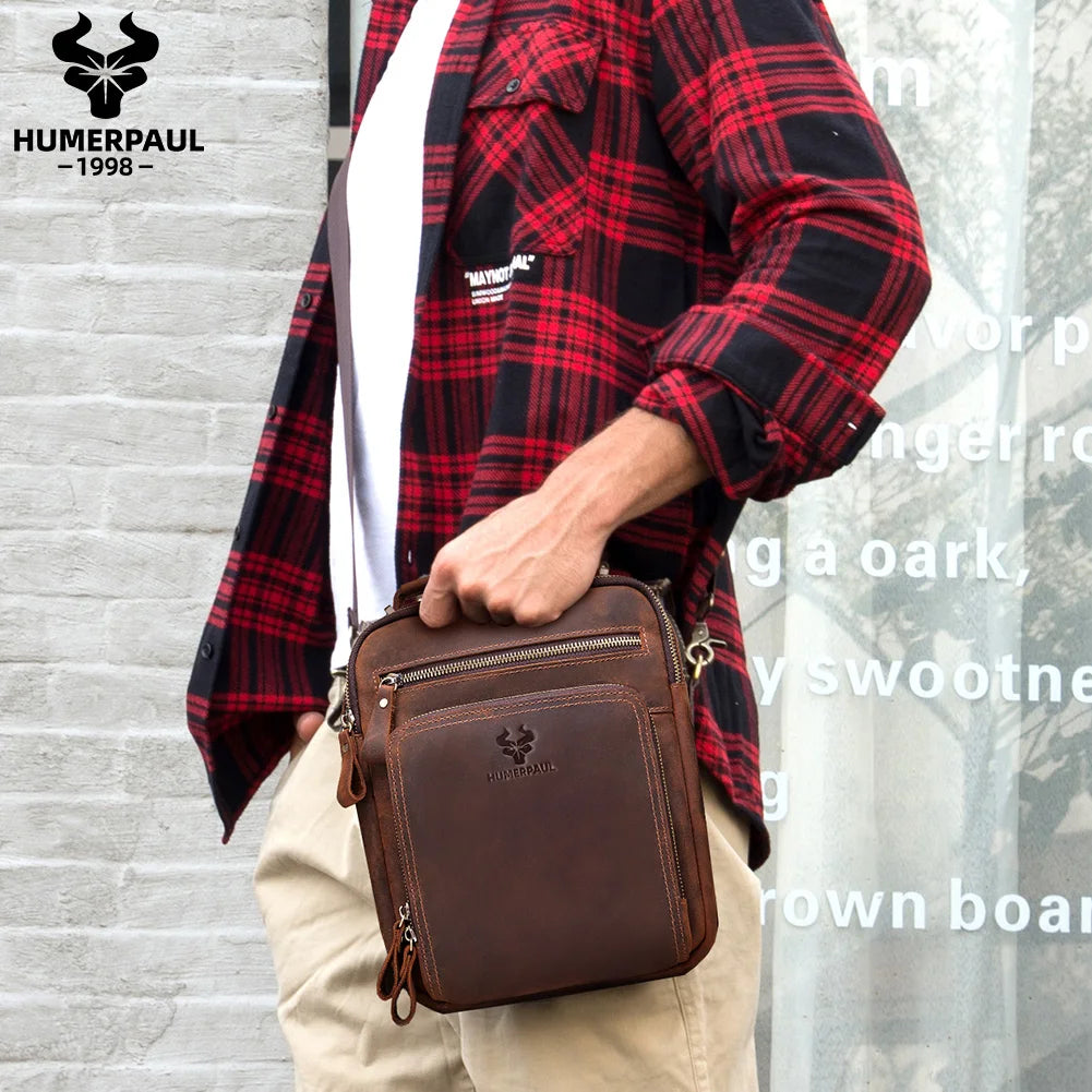 Genuine Leather Mens Vintage Shoulder Bag - Large Capacity Messenger Tote for Travel - ZOOMNSTORE