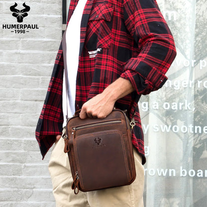 Genuine Leather Mens Vintage Shoulder Bag - Large Capacity Messenger Tote for Travel - ZOOMNSTORE