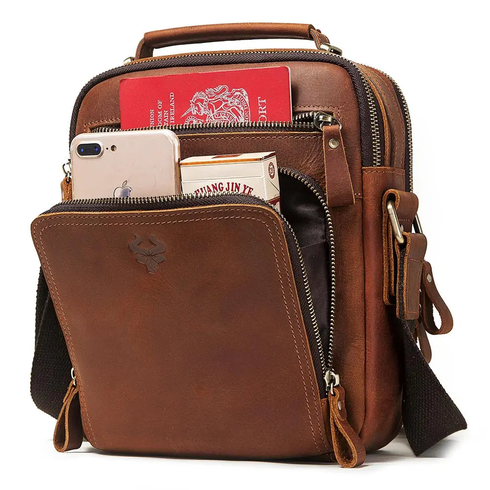 Genuine Leather Mens Vintage Shoulder Bag - Large Capacity Messenger Tote for Travel - ZOOMNSTORE