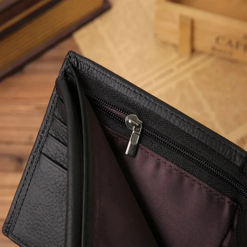 Genuine Leather Mens Wallet - Premium Real Cowhide Short Wallet - ZOOMNSTORE