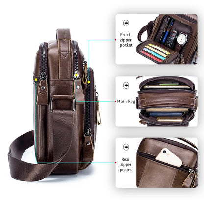 Genuine Leather Mens Crossbody Messenger Bag - Small Designer Shoulder Bag - ZOOMNSTORE