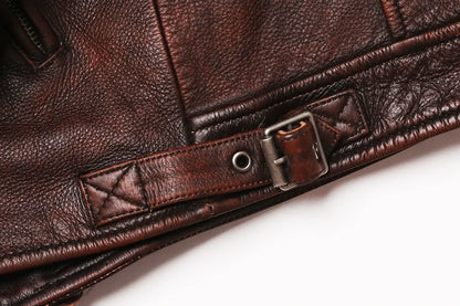 Genuine Leather Motorcycle Jacket - Vintage Brown Cowhide Biker Coat for Men - ZOOMNSTORE