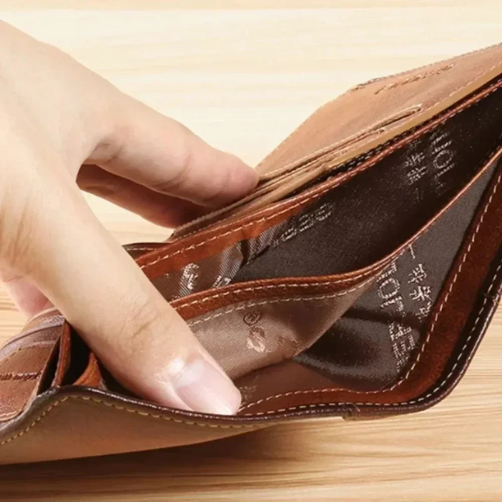 Genuine Leather RFID Blocking Trifold Wallet - Vintage Thin Multi-Function Mens ID  Credit Card Holder - ZOOMNSTORE