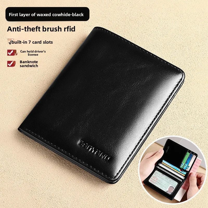 Genuine Leather RFID Blocking Trifold Wallet - Vintage Thin Multi-Function Mens ID  Credit Card Holder - ZOOMNSTORE
